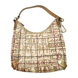 Coach Vintage Y2K Tattersall Gold Graffiti Hobo Canvas Purse Shoulder Bag Medium